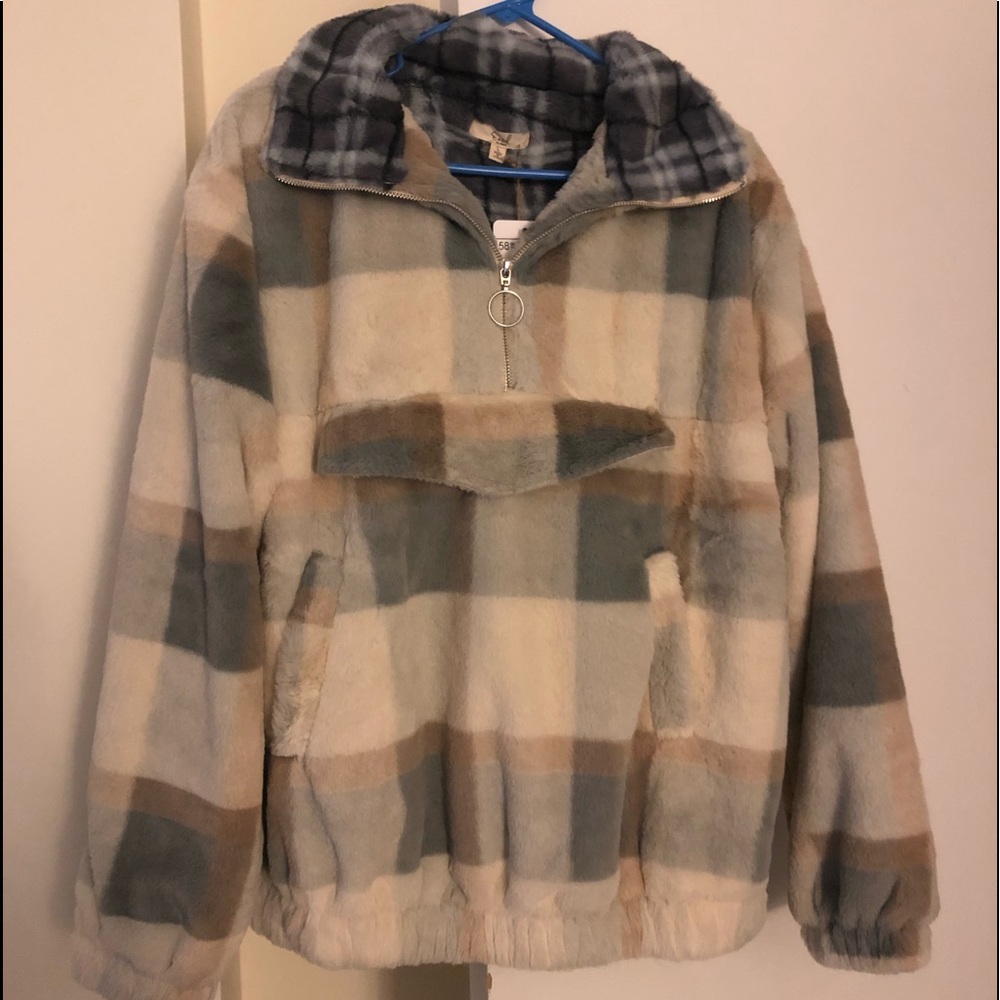 Easel Faux Fur Plaid Pullover